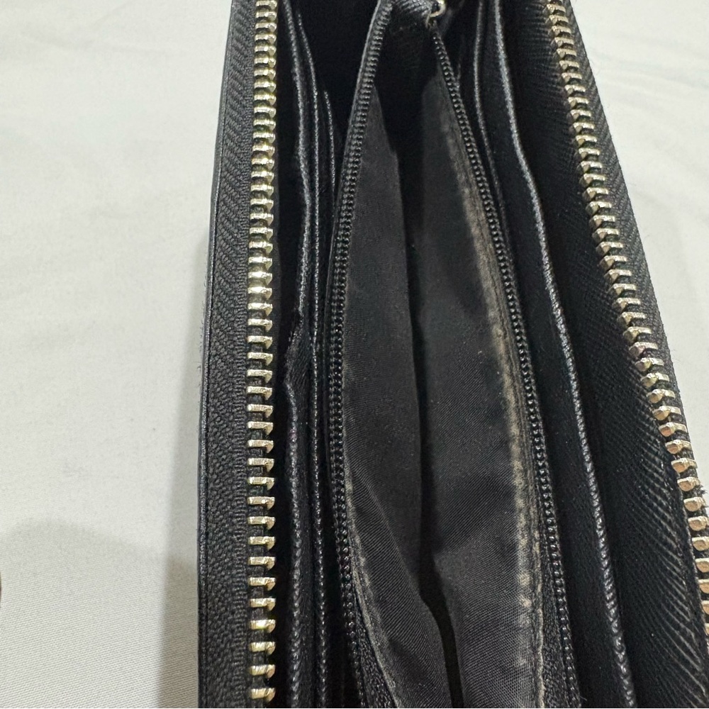 Coach Signature Black Canvas Leather Trim Zip Around Wallet‎ Wristlet Clutch - Picture 8 of 9